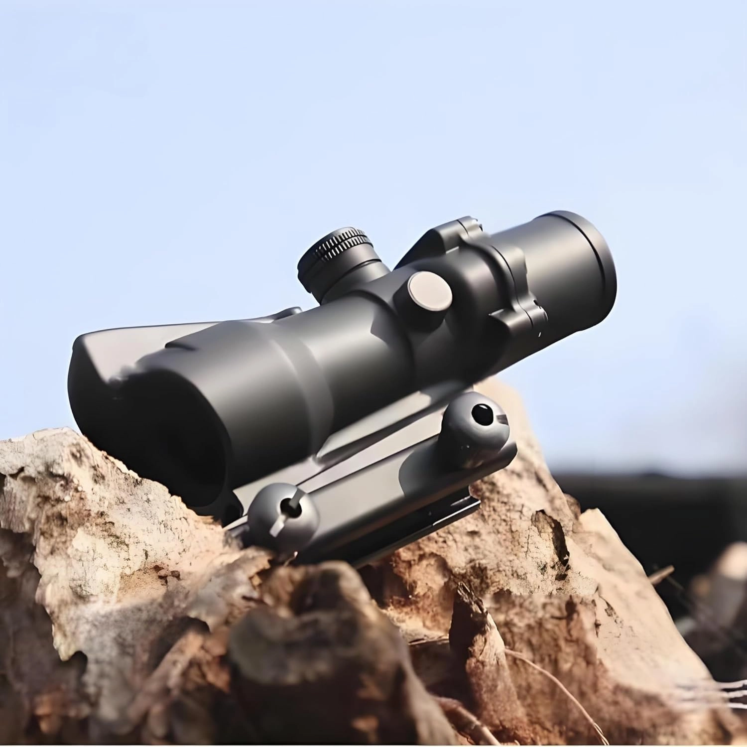 4x32 Fixed Magnification Scope with Red Fiber Optic Sight, Green Coated Lens, Illuminated Reticle, Side Turrets, Quick-Detach Mount Compatible with 20mm Rail