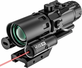 4X32 Optics Rifle Scope with Red Laser 7 Brightness Levels Red Illuminated Reticle Tactical Scopes and Glass Etched Reticle 4X Magnification with 20mm Mounts Rail Suitable for Short Distance Combat