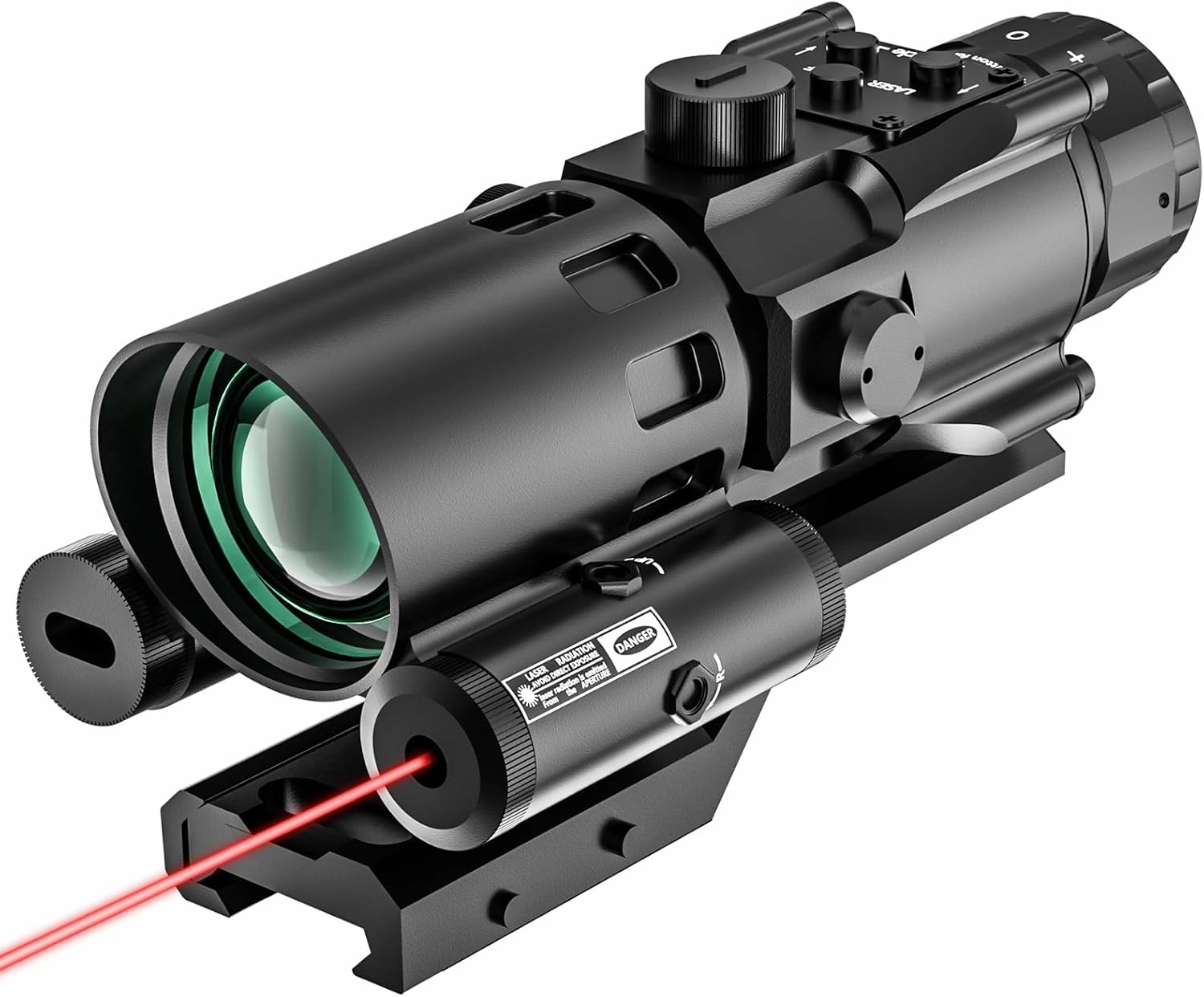 4X32 Optics Rifle Scope with Red Laser 7 Brightness Levels Red Illuminated Reticle Tactical Scopes and Glass Etched Reticle 4X Magnification with 20mm Mounts Rail Suitable for Short Distance Combat