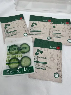 (5) Soo'AE Hanbang Mask CICA Face Mash Sheet Soothing Calming Herb ￼ Cucumber