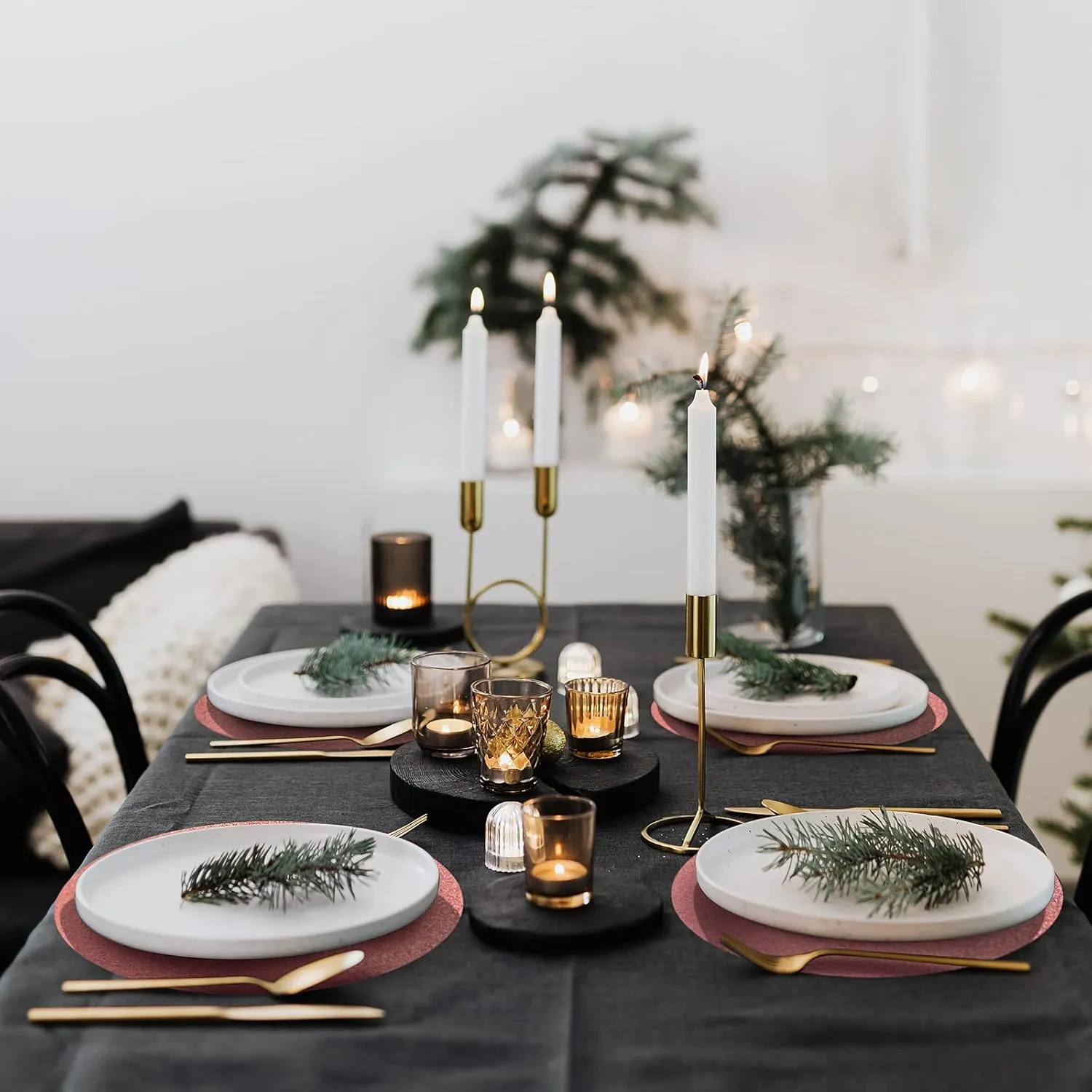 50 Pieces Rose Gold Glitter Paper Place Mats Sparkle 14'' Round Disposable Table Mats Rose Golden Doilies Decorative Placemats for Wedding Banquet Party Home Dining Table Decor