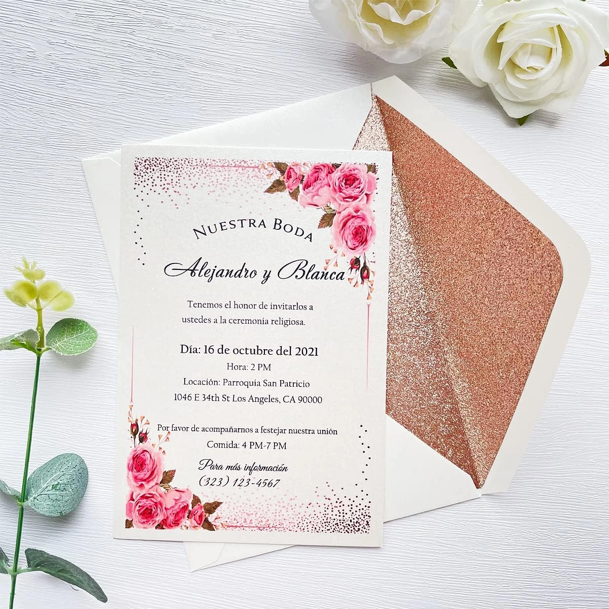50 PCS A7 Pearlescent Rose Gold Glitter Envelopes, 5.25 x 7.5 inches, Perfect for 5''x7'' Weddings Invitation Cards, Greeting Invite Envelope (Pearl Ivory   Rose Gold Glitter Liner)
