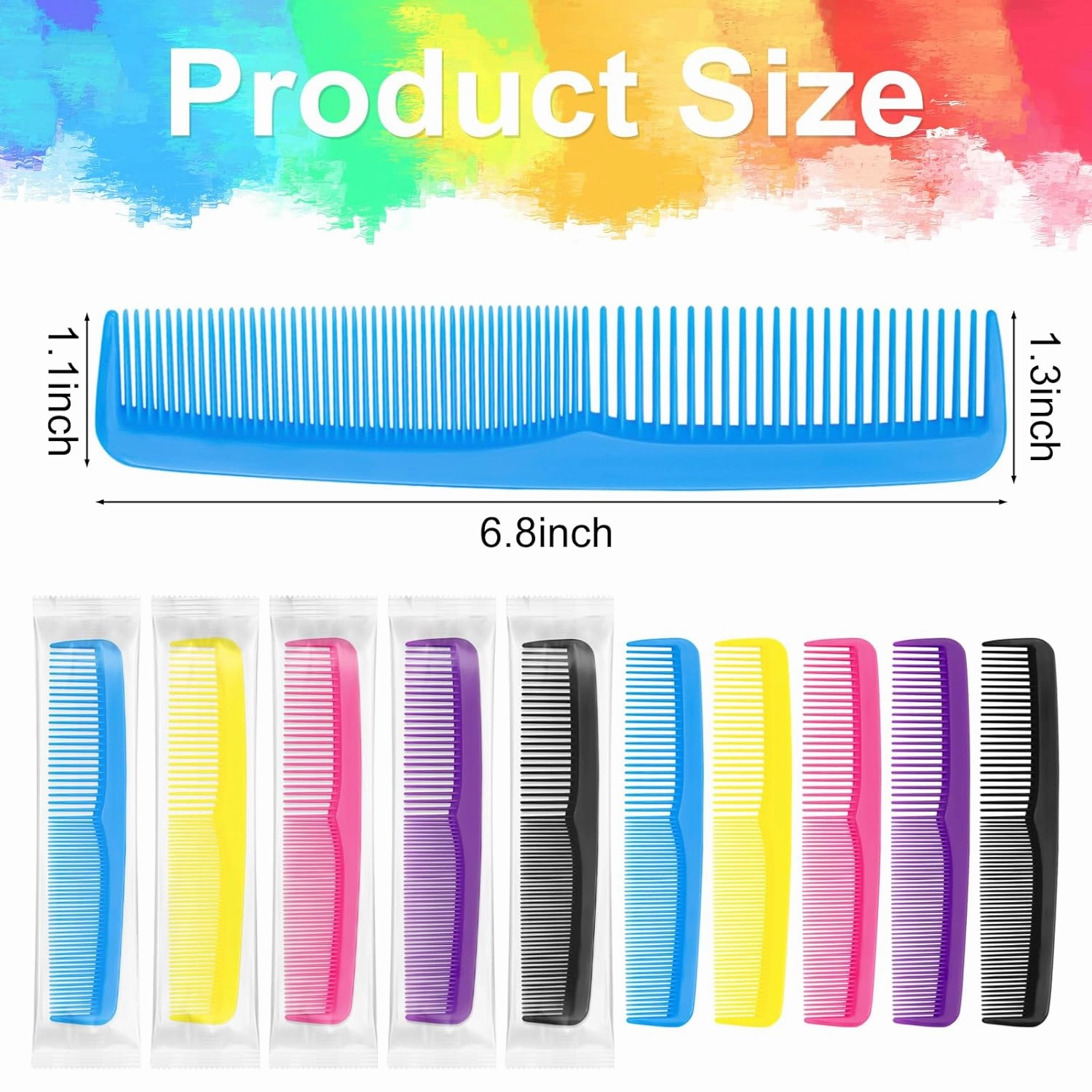 50pcs Plastic Colorful Combs in Bulk, Individually Wrapped, Double Tooth Hair Pocket Comb, for Homeless, Charity, Hotel, Travel, Airbnb, Home, Shelter