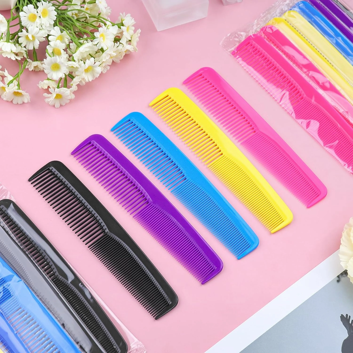 50pcs Plastic Colorful Combs in Bulk, Individually Wrapped, Double Tooth Hair Pocket Comb, for Homeless, Charity, Hotel, Travel, Airbnb, Home, Shelter