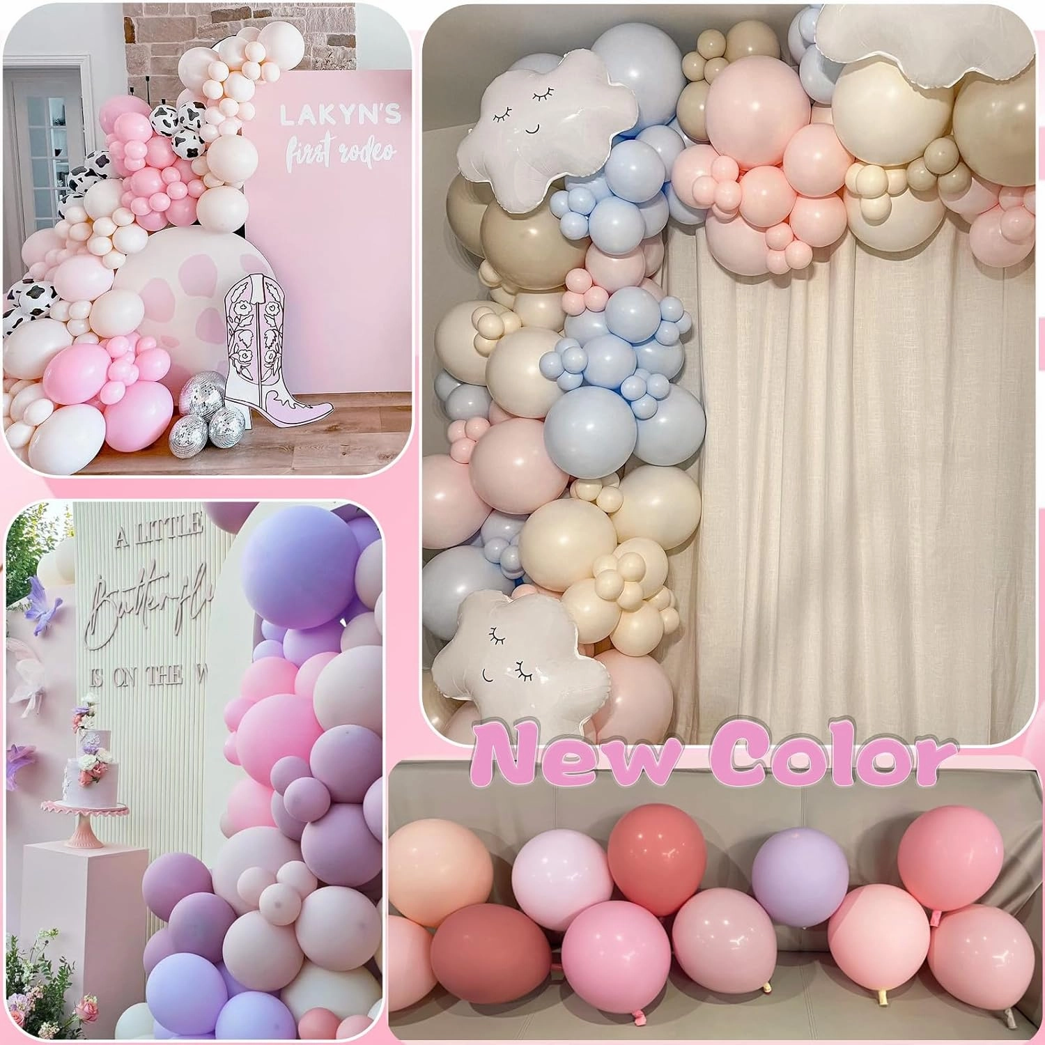 53pcs Double Stuffed Pink Balloons (18/12/10/5 Inch) for Boho Party, Baby Shower, Birthday, Weddings (Baby Pink)