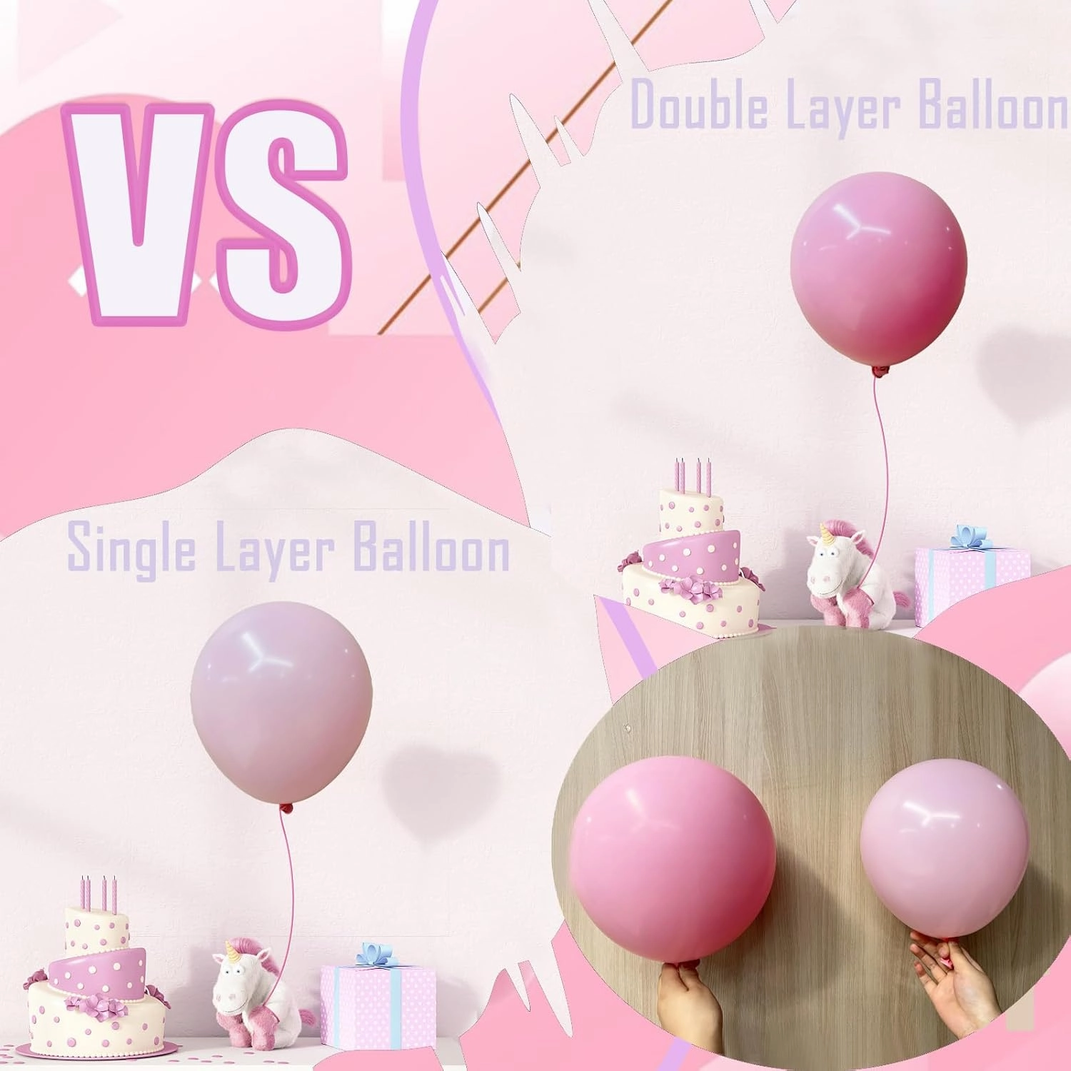 53pcs Double Stuffed Pink Balloons (18/12/10/5 Inch) for Boho Party, Baby Shower, Birthday, Weddings (Baby Pink)