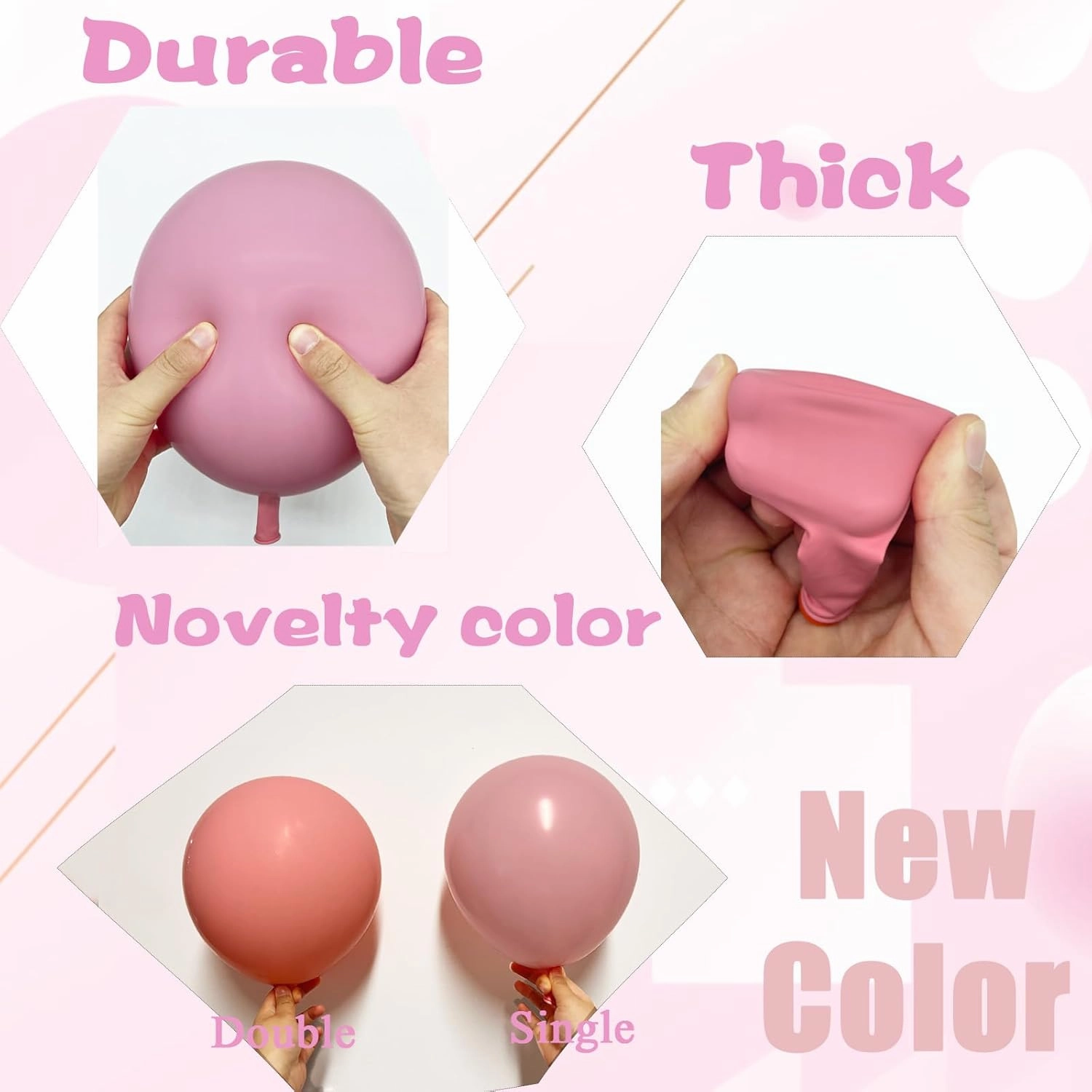 53pcs Double Stuffed Pink Balloons (18/12/10/5 Inch) for Boho Party, Baby Shower, Birthday, Weddings (Baby Pink)
