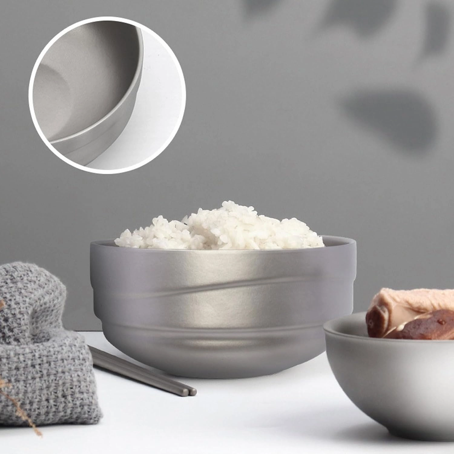 550ml Titanium Camping Bowl Walled Rice Soup Serving Bowl Lightweight Non-Slip Durable Outdoor Metal Tableware Backpacking Hiking Travel Oatmeal Food Container (Silver)