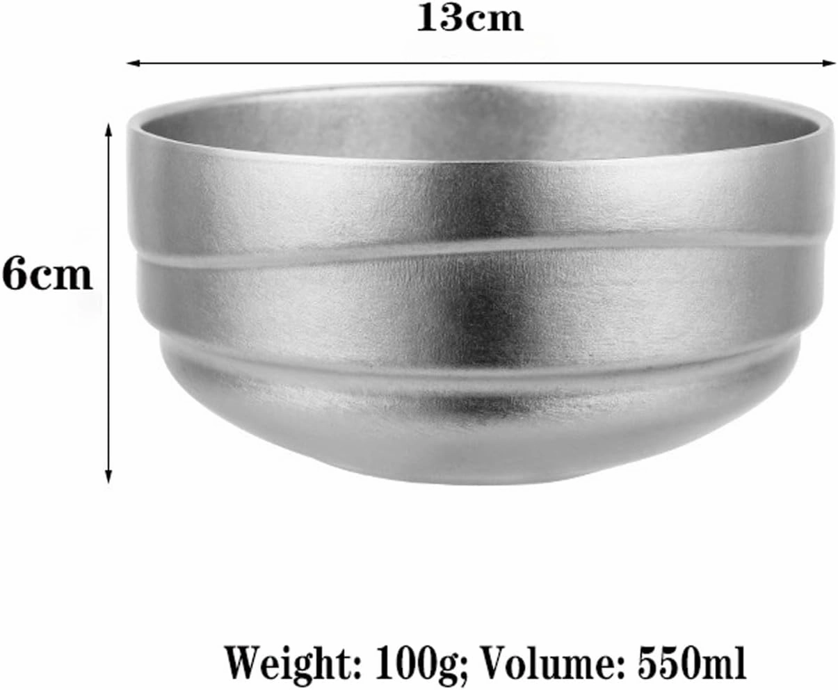 550ml Titanium Camping Bowl Walled Rice Soup Serving Bowl Lightweight Non-Slip Durable Outdoor Metal Tableware Backpacking Hiking Travel Oatmeal Food Container (Silver)