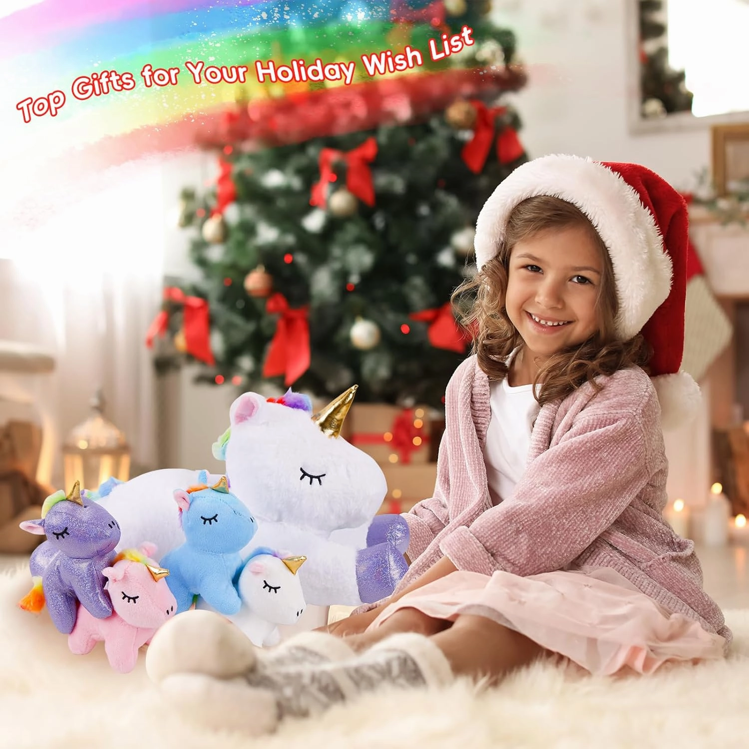 5 Pieces Magical Creature Stuffed Animals for Girls, 1 Big Mommy with 4 Mini Babies, Soft Plush Toys for Kids Ages 3 and Up,Great for Toddler, Girls, Boys