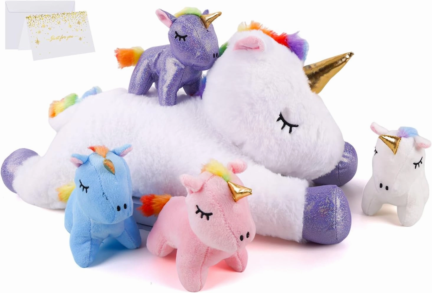 5 Pieces Magical Creature Stuffed Animals for Girls, 1 Big Mommy with 4 Mini Babies, Soft Plush Toys for Kids Ages 3 and Up,Great for Toddler, Girls, Boys