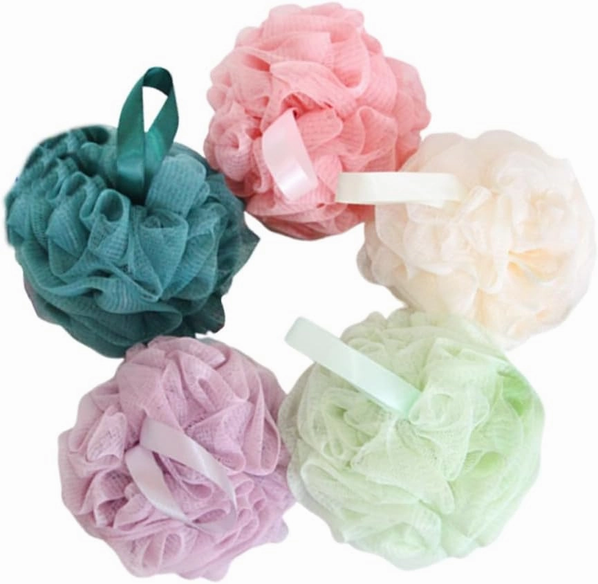 5Pcs Bath Ball Scrubber Bathing Accessory Purple Green Blue Pink and Beige for Relaxing Body Cleansing and Skin Exfoliation
