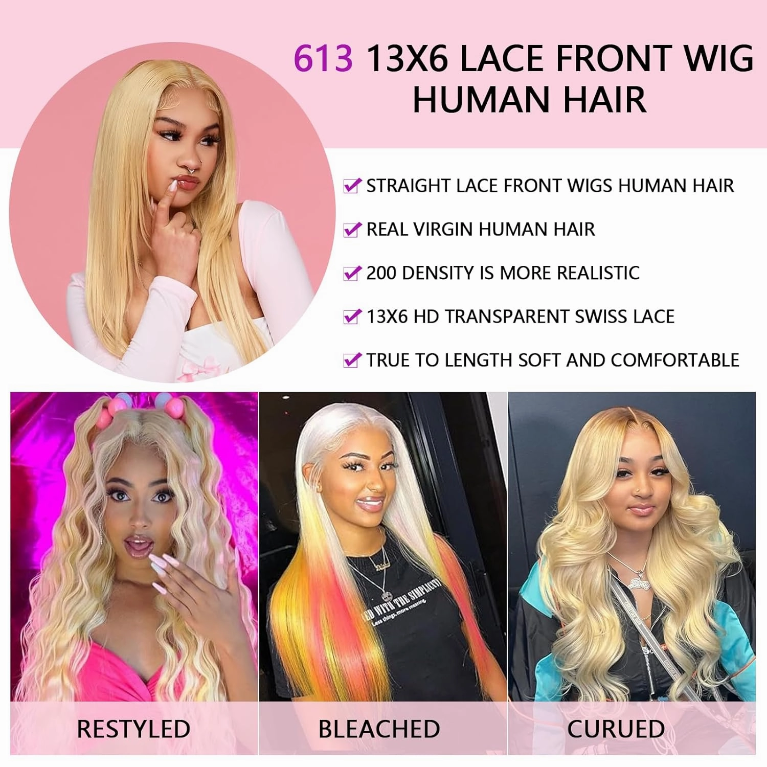 613 13x6 Lace Front Wig Human Hair Pre Plucked Blonde Wig Human Hair 200 Density Blonde Straight Lace Front Wigs 613 HD Lace Frontal 13x6 613 for Women 28Inch