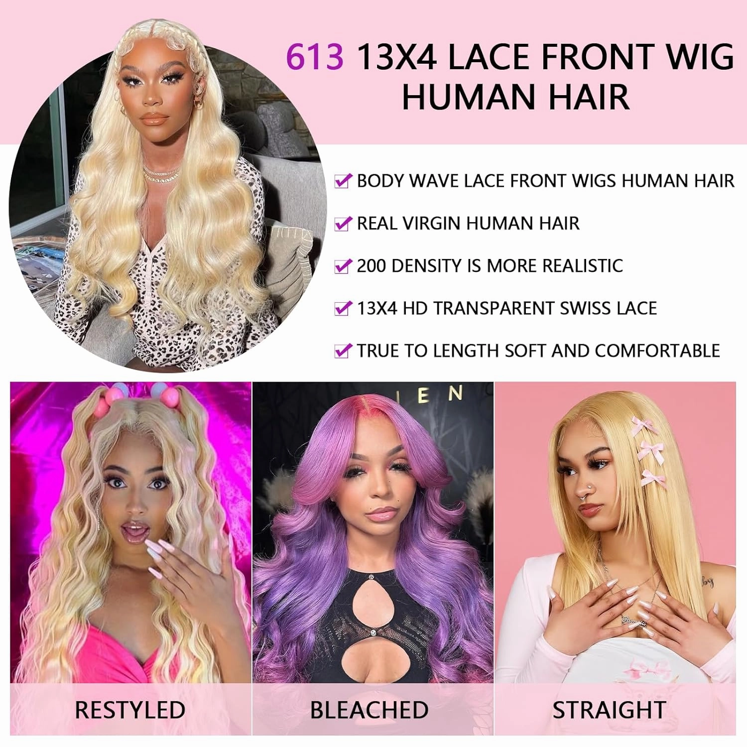 613 Lace Front Wig Human Hair Pre Plucked 200 Density Blonde Wig Human Hair 13x4 Body Wave Lace Front Wigs Human Hair Blonde 613 Human Hair Wig for Women 28 Inch