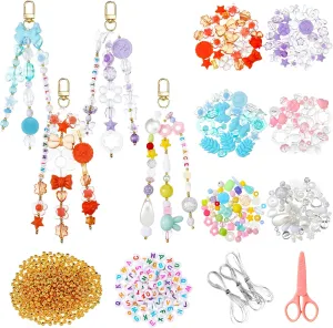 630 Pcs DIY Bead Keychain Making Kit Crafts Adjustable Letter Beads Strings Keychain Gift Alphabet Jewelry Key Ring Bag Charms Backpack Accessories for Women Mother's Day Teacher Party Favor
