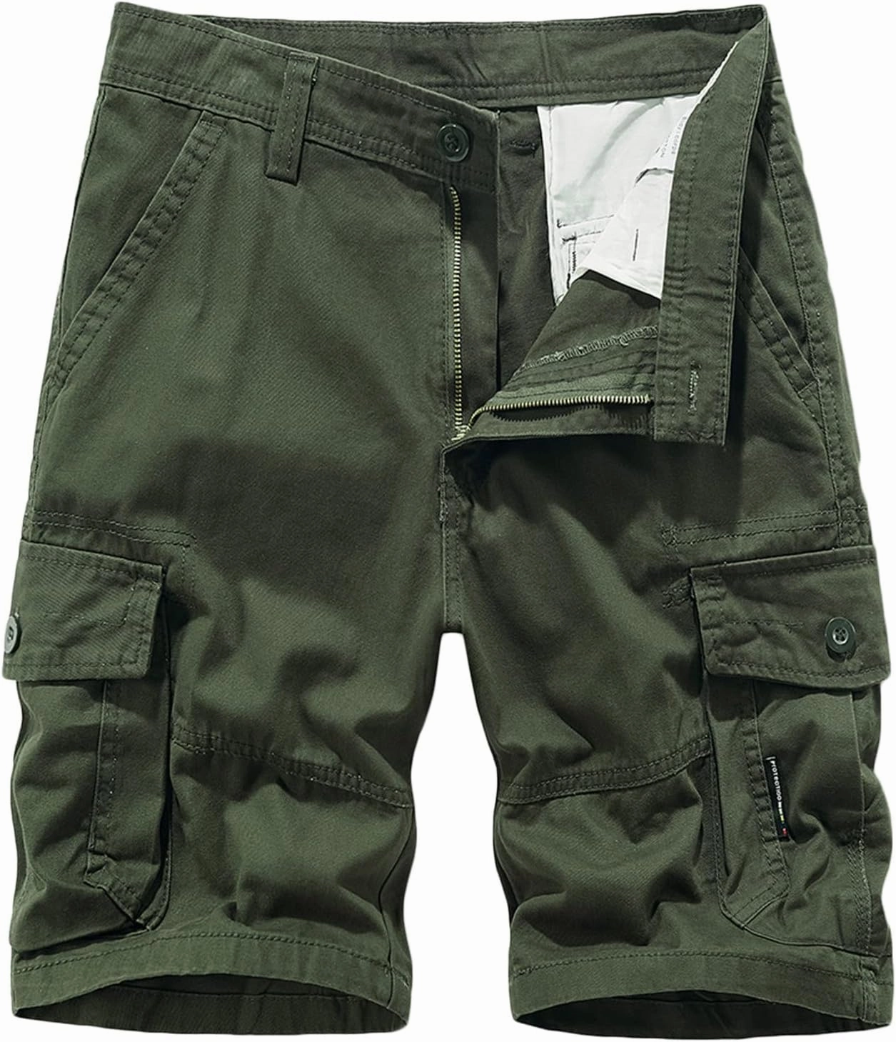 6 Inch Inseam Shorts Men 2023 Casual Cotton Buckle Zipper Multi Pockets Cargo Shorts Classic Fit Tooling Shorts