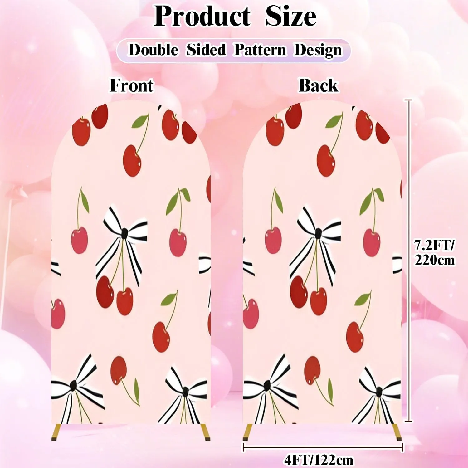 7.2FT Wedding Arch Backdrop Cover Seamless red Tones Cherry Striped Black Pastel Peach Spandex Fitted Round Top Arch Stand Covers for Birthday Party Baby Shower Banquet Decoration