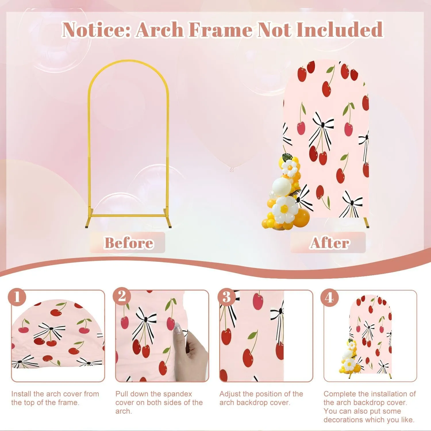 7.2FT Wedding Arch Backdrop Cover Seamless red Tones Cherry Striped Black Pastel Peach Spandex Fitted Round Top Arch Stand Covers for Birthday Party Baby Shower Banquet Decoration