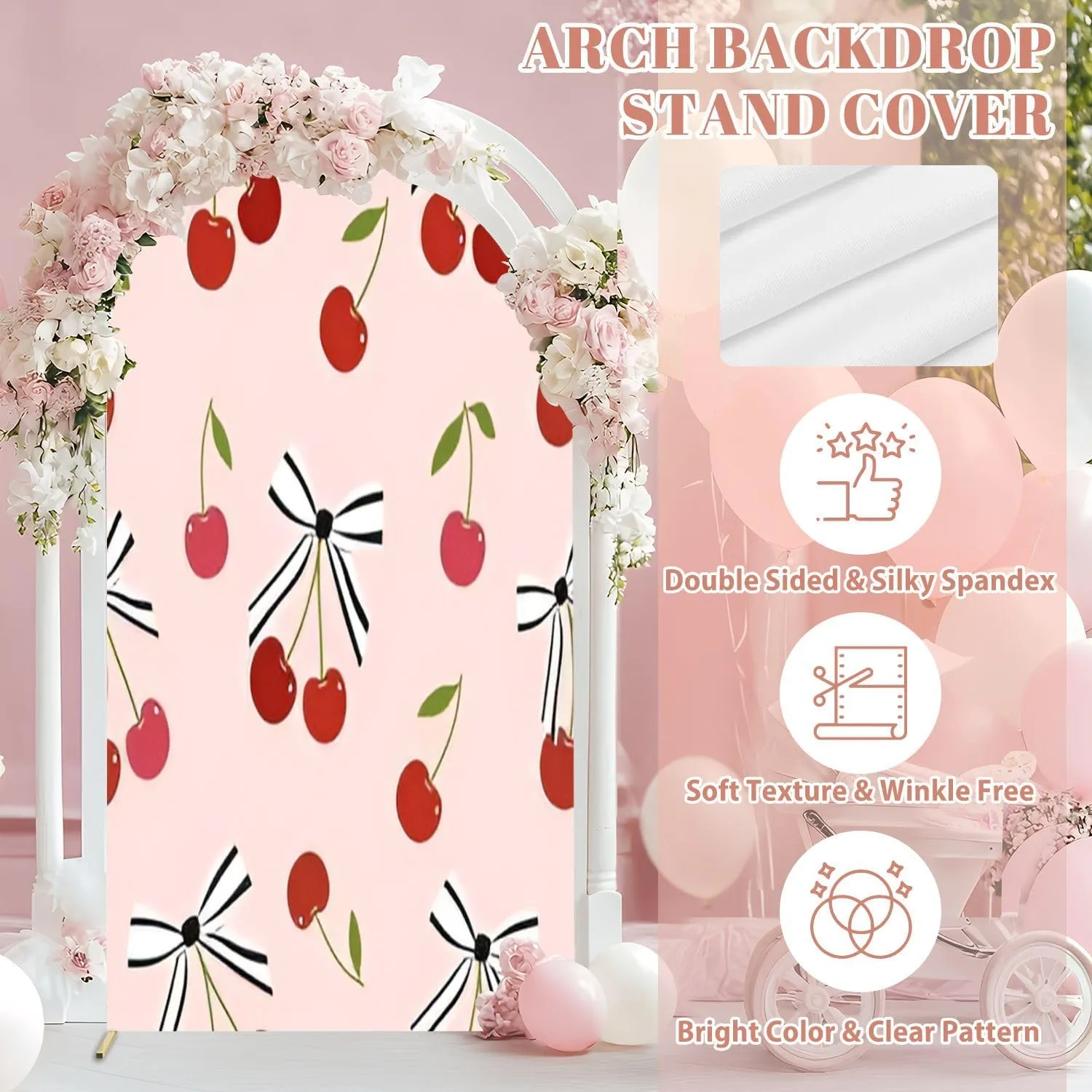 7.2FT Wedding Arch Backdrop Cover Seamless red Tones Cherry Striped Black Pastel Peach Spandex Fitted Round Top Arch Stand Covers for Birthday Party Baby Shower Banquet Decoration