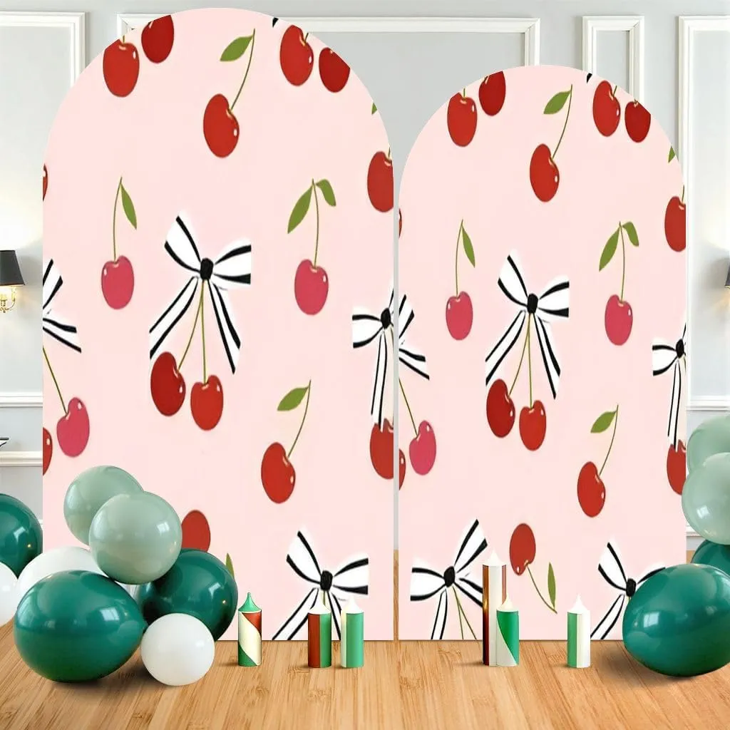 7.2FT Wedding Arch Backdrop Cover Seamless red Tones Cherry Striped Black Pastel Peach Spandex Fitted Round Top Arch Stand Covers for Birthday Party Baby Shower Banquet Decoration