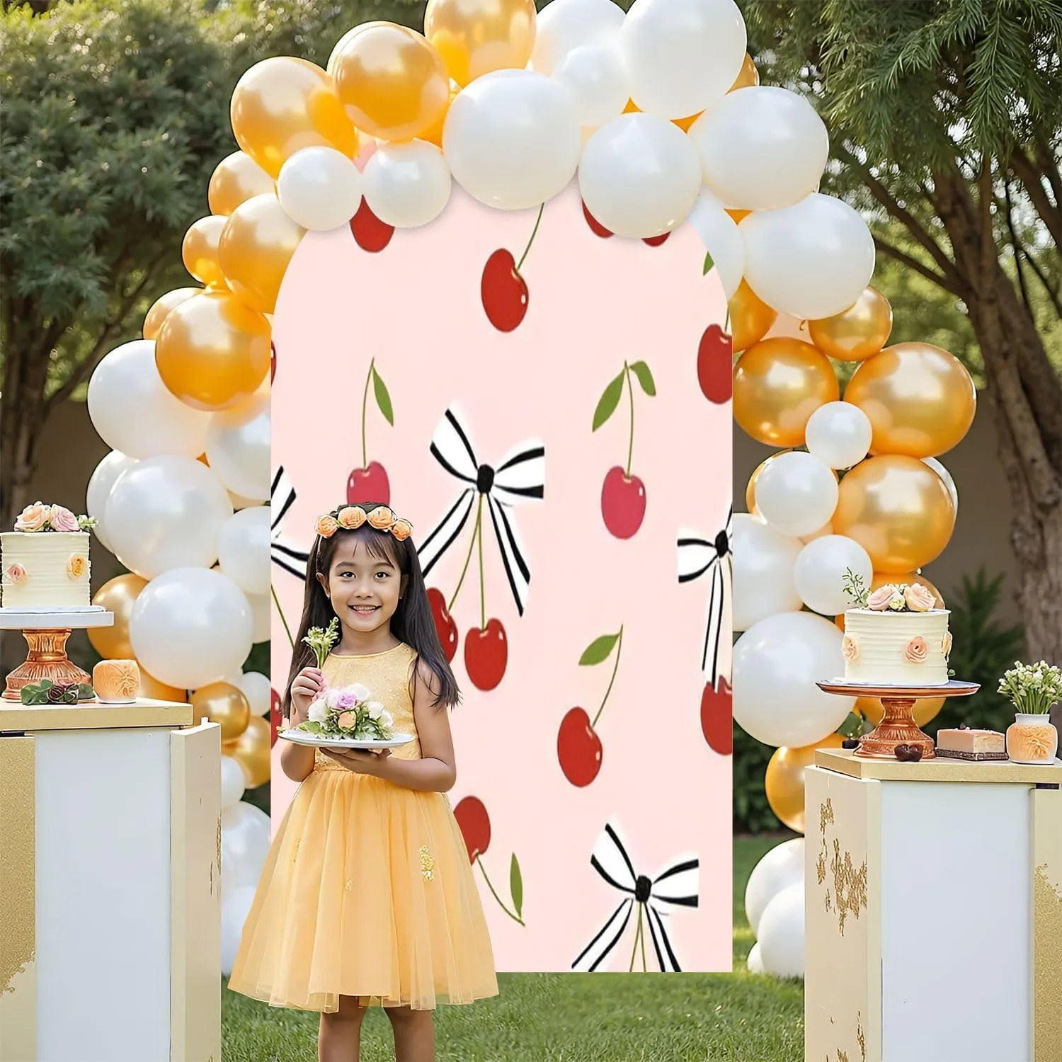 7.2FT Wedding Arch Backdrop Cover Seamless red Tones Cherry Striped Black Pastel Peach Spandex Fitted Round Top Arch Stand Covers for Birthday Party Baby Shower Banquet Decoration