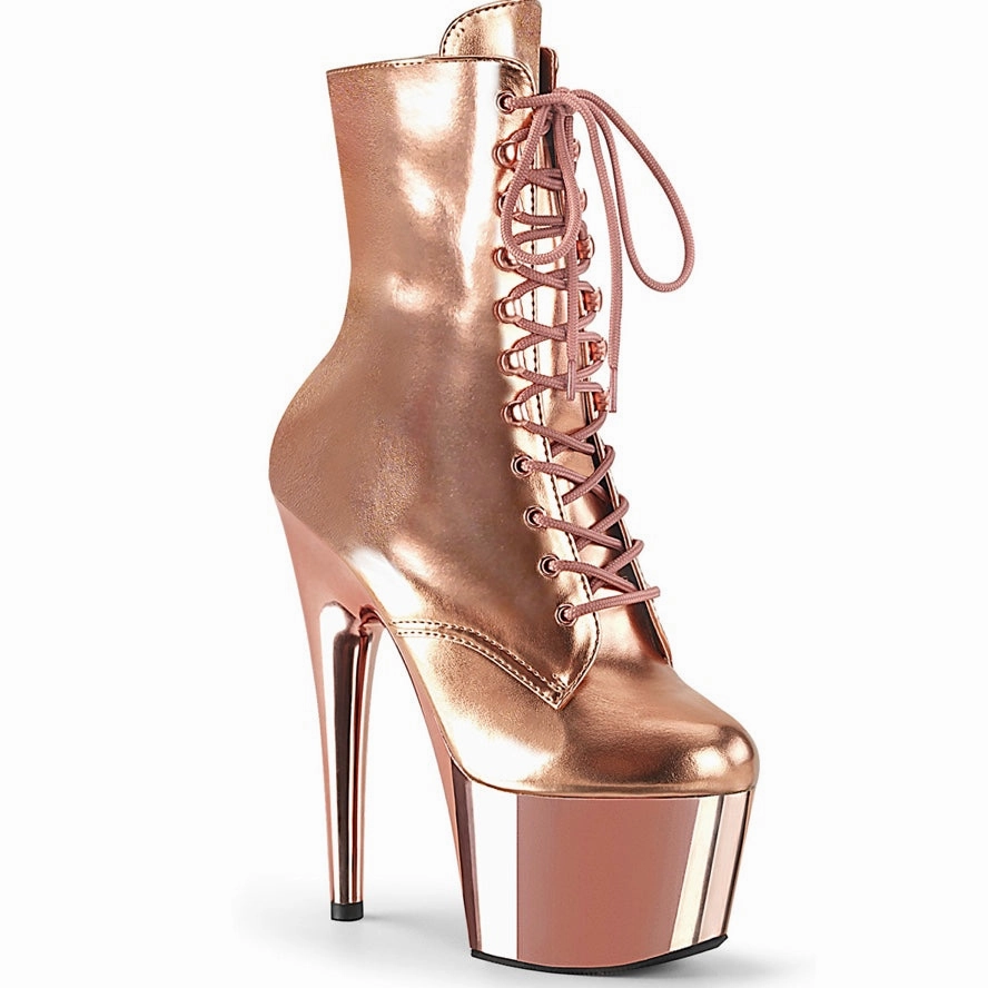 7" White Diamond VEGAN Rose Gold Ankle Boot Glitter Heels