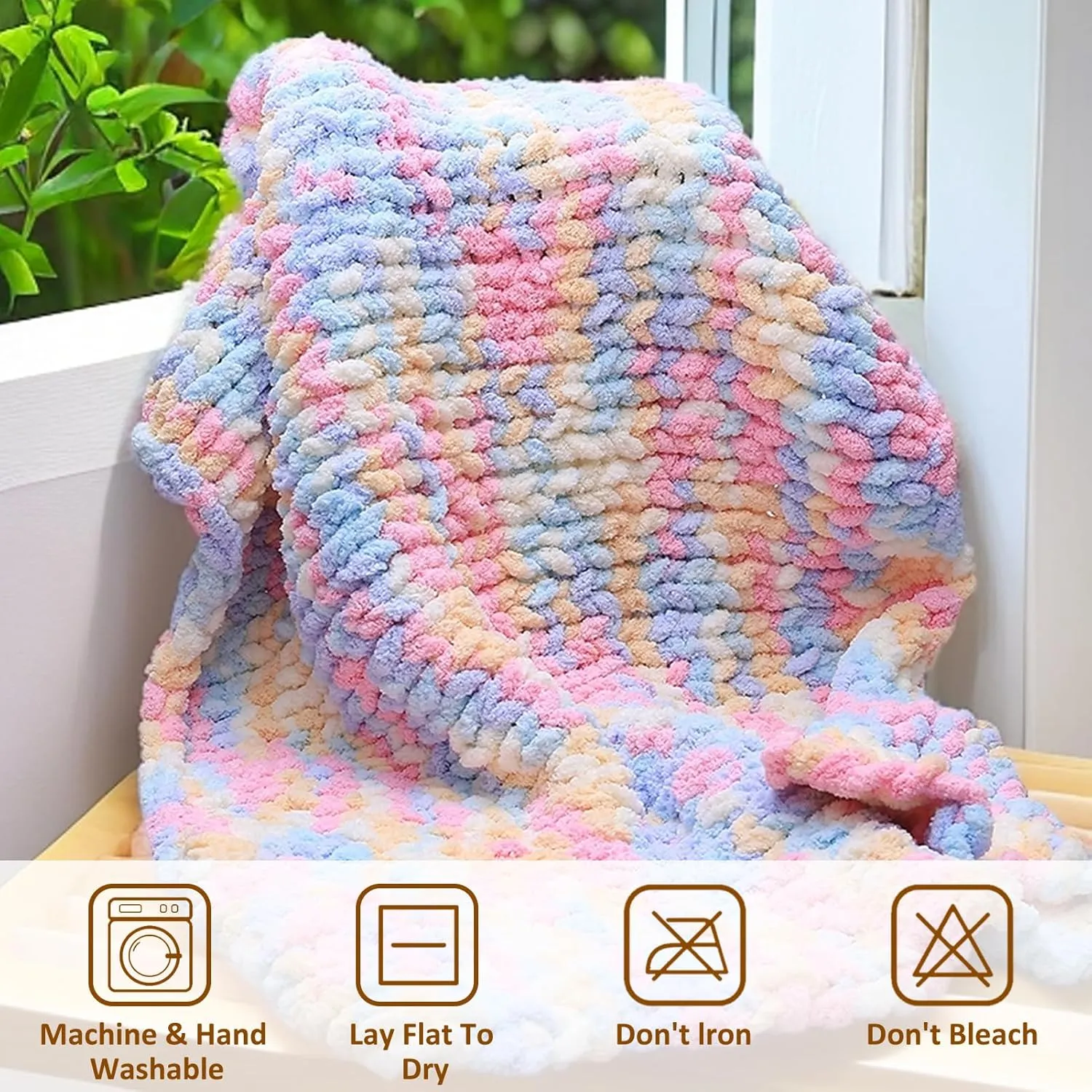8 Pcs Chunky Yarn for Hand Knitting - Chunky Chenille Yarn for Crocheting - Fluffy Yarn for Crochet - Jumbo Yarn for Hand Knitting 227 yds 61.6 oz of Super Bulky Yarn (Pink-White-Yellow-Blue)