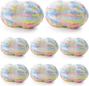 8 Pcs Chunky Yarn for Hand Knitting - Chunky Chenille Yarn for Crocheting - Fluffy Yarn for Crochet - Jumbo Yarn for Hand Knitting 227 yds 61.6 oz of Super Bulky Yarn (Pink-White-Yellow-Blue)