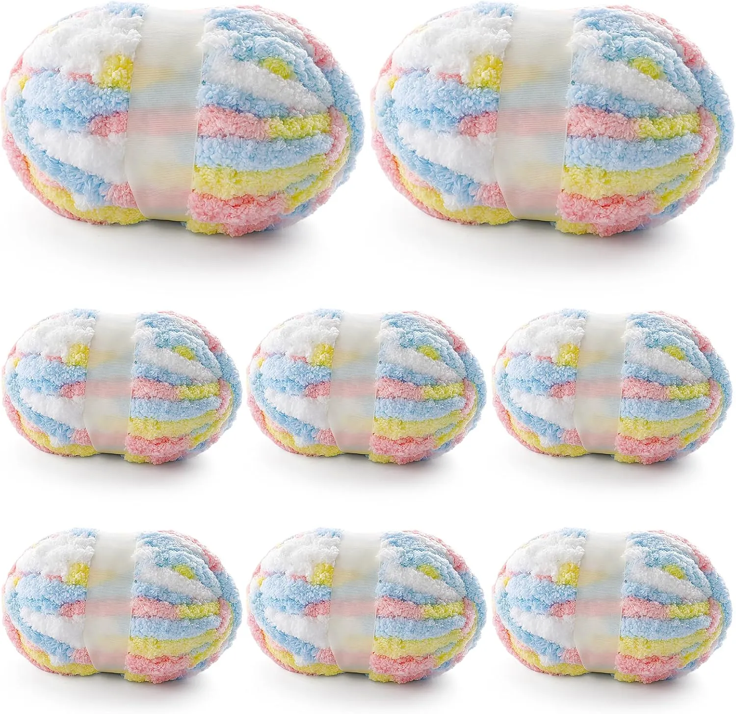 8 Pcs Chunky Yarn for Hand Knitting - Chunky Chenille Yarn for Crocheting - Fluffy Yarn for Crochet - Jumbo Yarn for Hand Knitting 227 yds 61.6 oz of Super Bulky Yarn (Pink-White-Yellow-Blue)