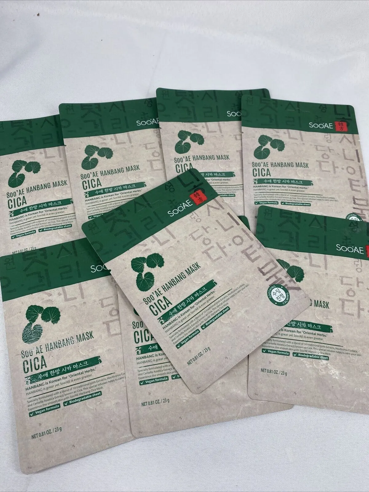 (8) Soo'AE Hanbang Mask CICA Face Mash Sheet Soothing Calming Herb Vegan .81oz
