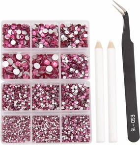 8000pcs Non Hotfix Rhinestones 10 Sizes Flatback Crystal Glass Rhinestones with Tweezers and Picking Pen for Nail Art Clothes Bags Phone Decorations Crafts DIY (024 Rose Mix SS3-SS30)