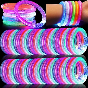 80 Pack LED Bracelets,6 Color Glow Bracelet Glow in The Dark Bracelets,Flashing Light Up Bracelet for Adults,Glow Stick Bracelet for Concerts Festivals Carnival Rave Neon Party Supplies