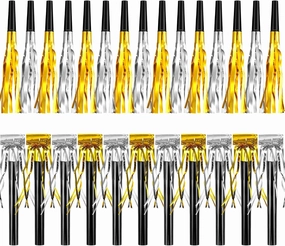 80 Pieces New Year Party Blower Party Squawkers Blow Horn Party Horns Metallic Noise Makers Party Favors Musical Blowouts Whistles for Birthday Party Supplies Baby Shower Graduation, Gold and Silver