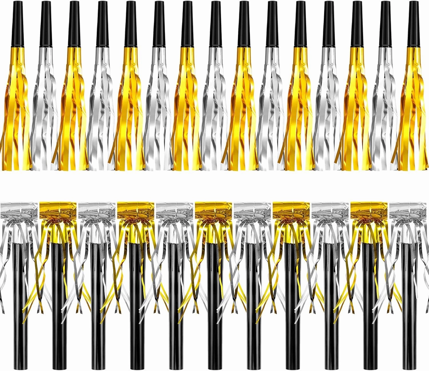 80 Pieces New Year Party Blower Party Squawkers Blow Horn Party Horns Metallic Noise Makers Party Favors Musical Blowouts Whistles for Birthday Party Supplies Baby Shower Graduation, Gold and Silver