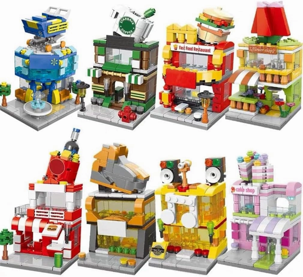8 Packs Mini City Street View Building Blocks Set Architecture House Hamburger Store Coffee Shoe Store Cake Flower Shop,Girls Toy Set, Birthday Gifts for 6-12Years Old (1439PCS)