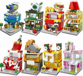 8 Packs Mini City Street View Building Blocks Set Architecture House Hamburger Store Coffee Shoe Store Cake Flower Shop,Girls Toy Set, Birthday Gifts for 6-12Years Old (1439PCS)