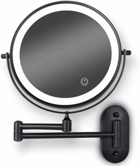 8" Led Wall Mounted Makeup Mirror 3 Color Mode USB Charge Touch Screen Adjustable Light Matte Black Double Sided 1X/10X Magnifying Cosmetic Vanity Mirror Swivel Extendable 1X/10X (1X/