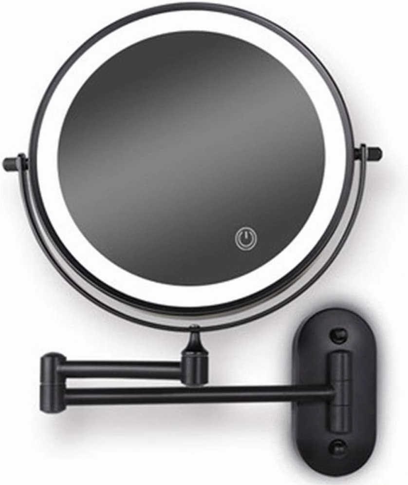 8" Led Wall Mounted Makeup Mirror 3 Color Mode USB Charge Touch Screen Adjustable Light Matte Black Double Sided 1X/10X Magnifying Cosmetic Vanity Mirror Swivel Extendable 1X/10X (1X/