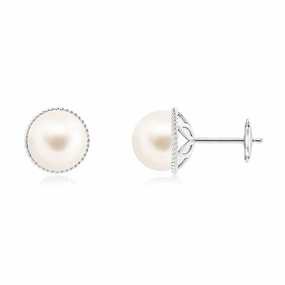 8mm Freshwater Cultured Pearl Earrings with Twisted Rope Frame