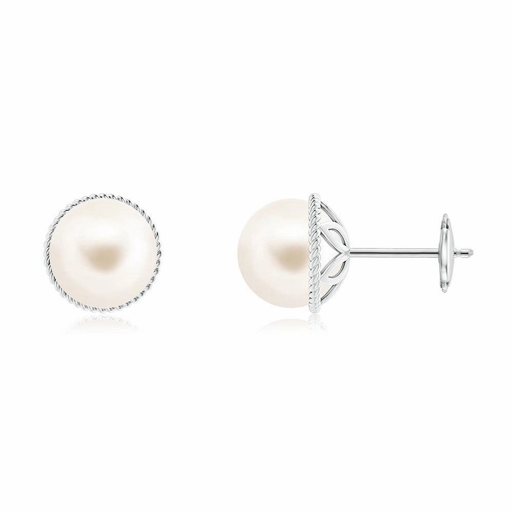 8mm Freshwater Cultured Pearl Earrings with Twisted Rope Frame