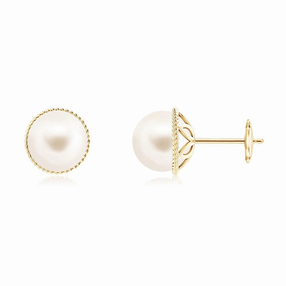 8mm Freshwater Cultured Pearl Earrings with Twisted Rope Frame