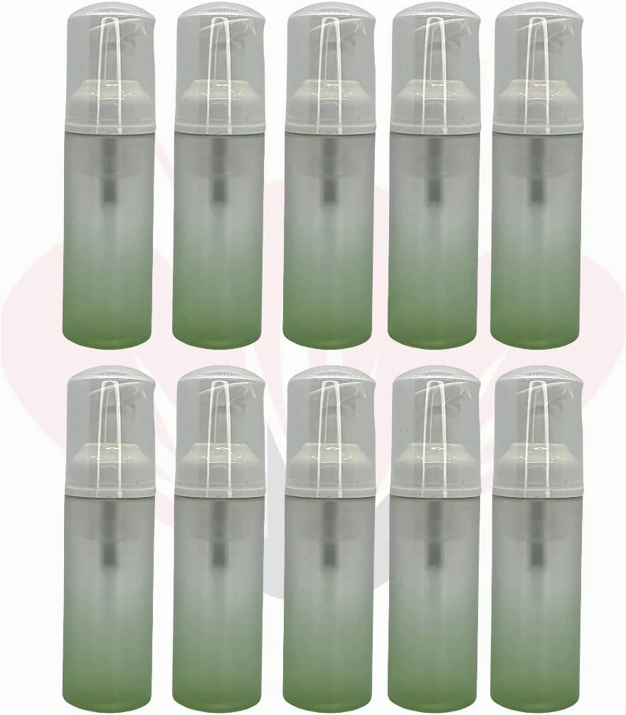 (10 Pieces) 60ml Foaming Pump Bottles Plastic Dispenser | Lash Shampoo, Soap (Ombre Green)