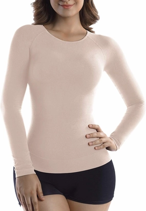  MD Womens Long Sleeve Undershirts Tops, Bamboo Round Neck Slim Fit Baselayer, Soft Thermal Underwear, Light Compression