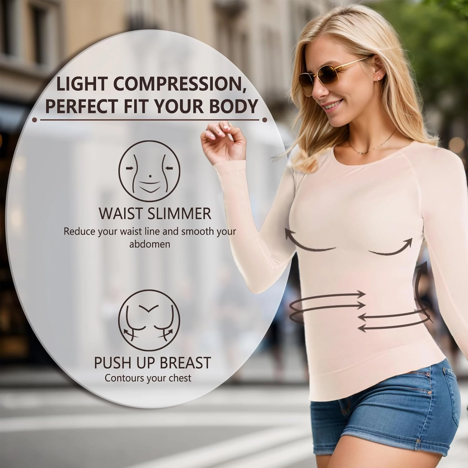  MD Womens Long Sleeve Undershirts Tops, Bamboo Round Neck Slim Fit Baselayer, Soft Thermal Underwear, Light Compression