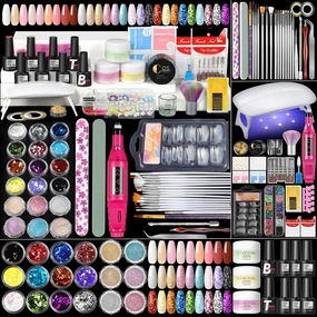 Acrylic Nail Kit for Beginners with Everything 3pc Acrylics Powder 6pcs Gel Nail Polish 18pcs Glitter Decoration Powder Professional Nails Kit Acrylic Set with U V Light and Drill Gifts for Women