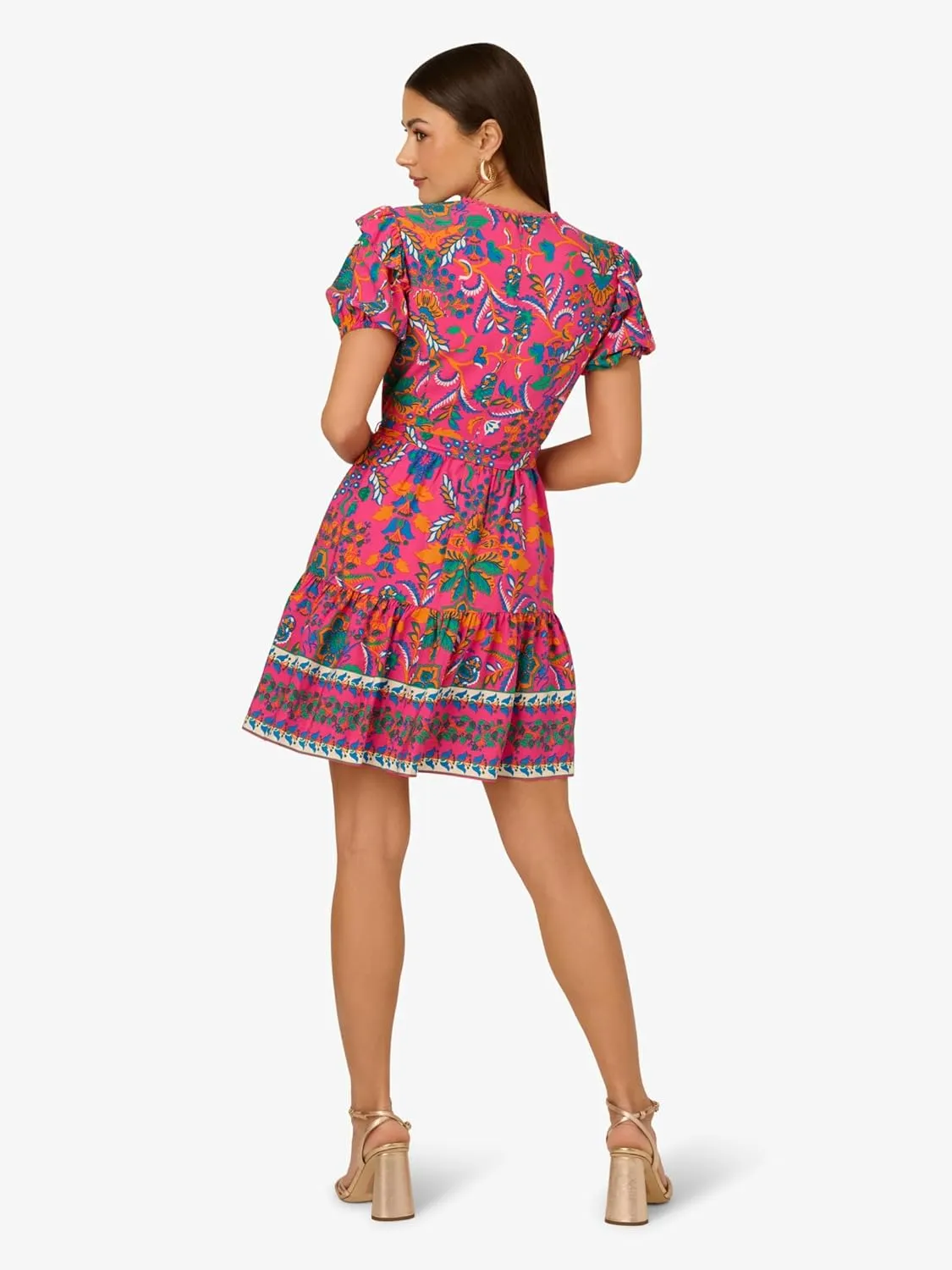 Adrianna Papell Women's Printed Short Flounce Dress