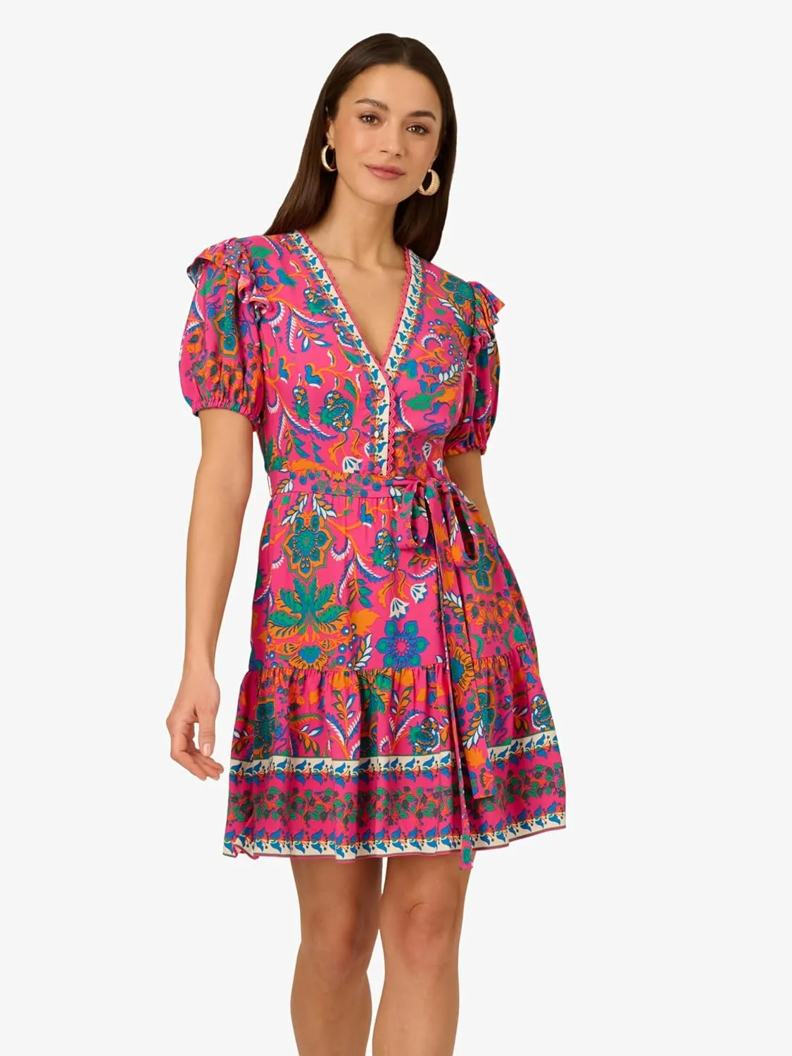 Adrianna Papell Women's Printed Short Flounce Dress