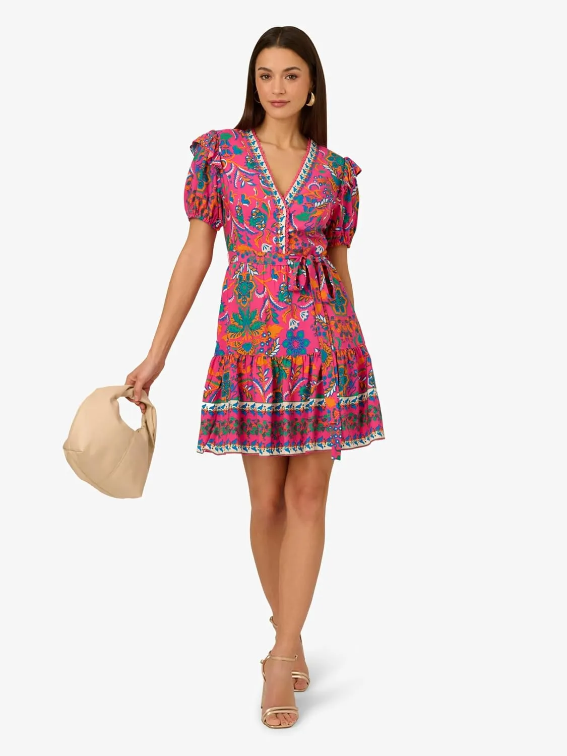 Adrianna Papell Women's Printed Short Flounce Dress