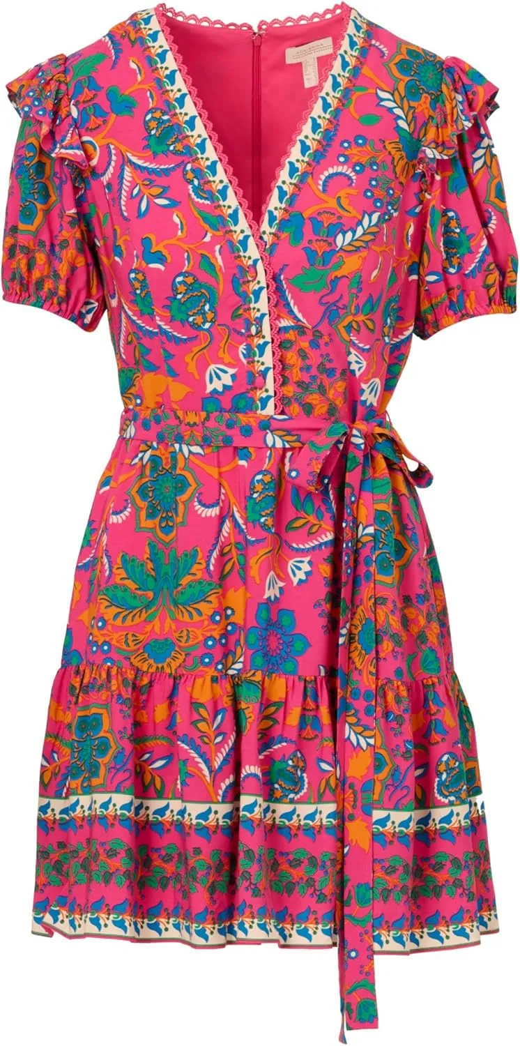 Adrianna Papell Women's Printed Short Flounce Dress
