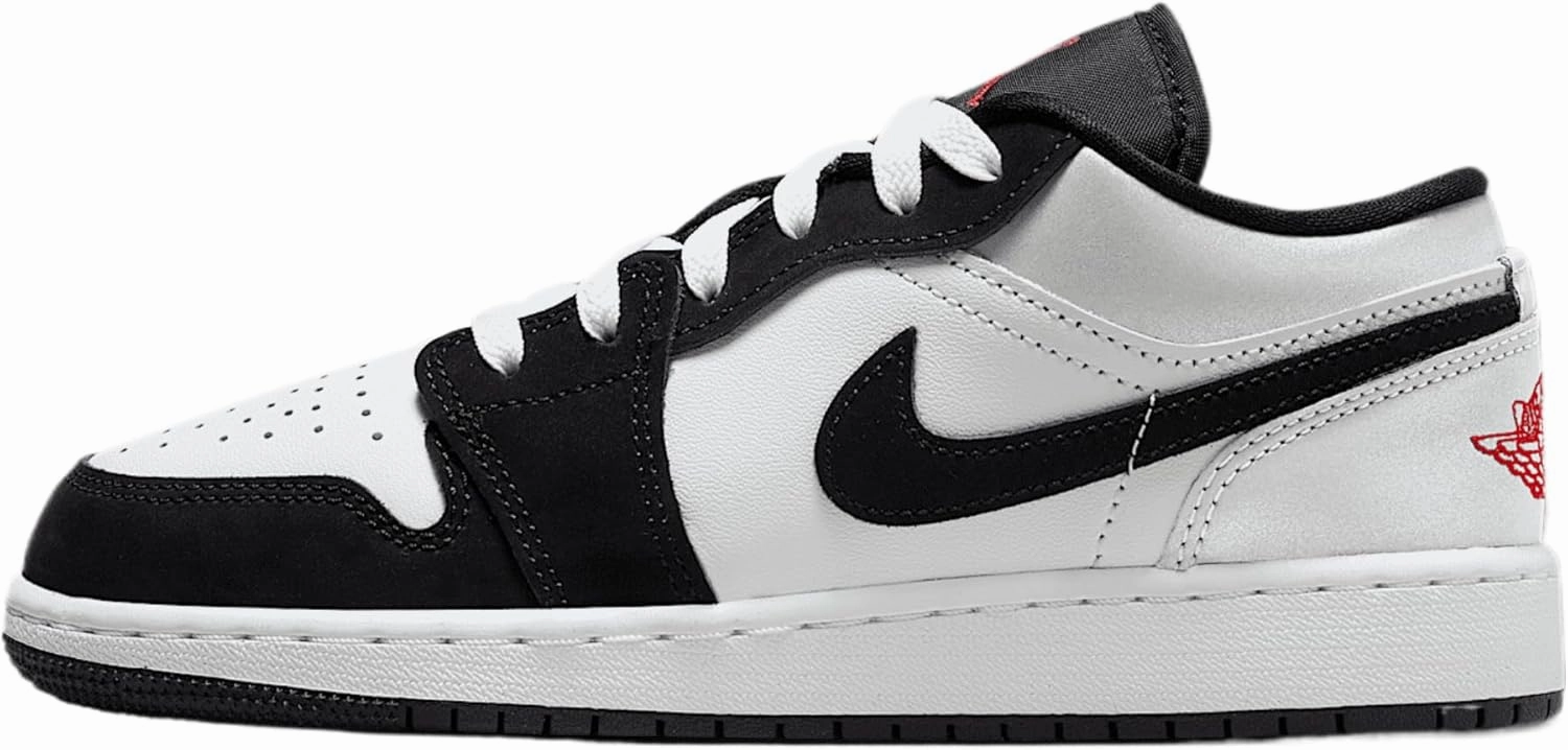 Air Jordan 1 Low SE Big Kids' Shoes (HF3188-106, White/Black/Matte Silver/Fire Red)
